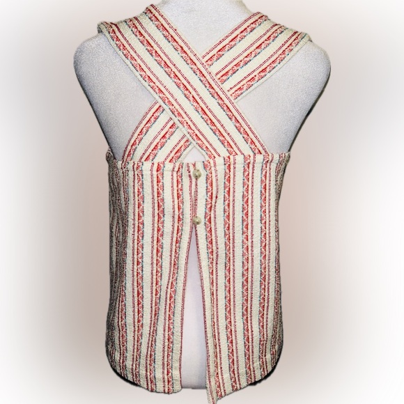 NWT Madewell SZ XS beige/red/blue/yellow boucle’ top w/wide shoulder straps - Picture 5 of 7